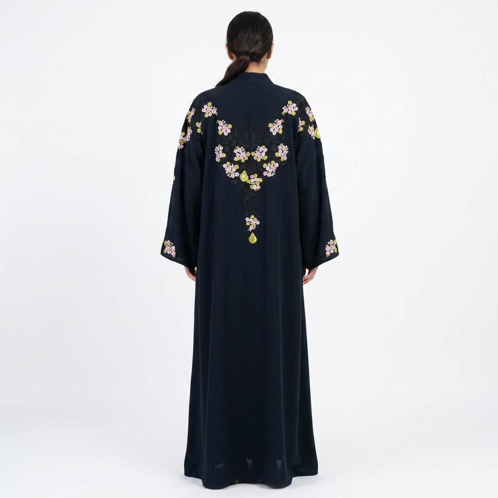 Black Gold Pink Green Cherry Blossom Shoulder Abaya