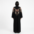 Black Cream Pink Floral Embroidered Back Shoulder Abaya