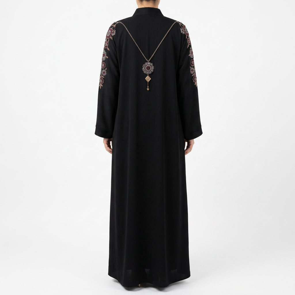 Black Mauve Gold Floral Medallion Sleeve Abaya