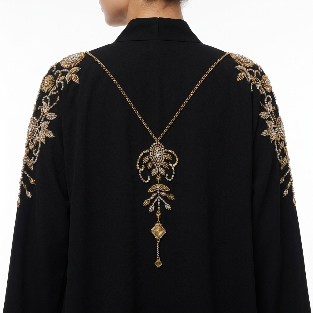 Black Gold Botanical Chain Abaya