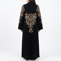 Black Gold Cream Pink Multi Floral Tree Embroidered Back Abaya