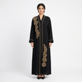 Black Gold Cascade Leaf Front Abaya