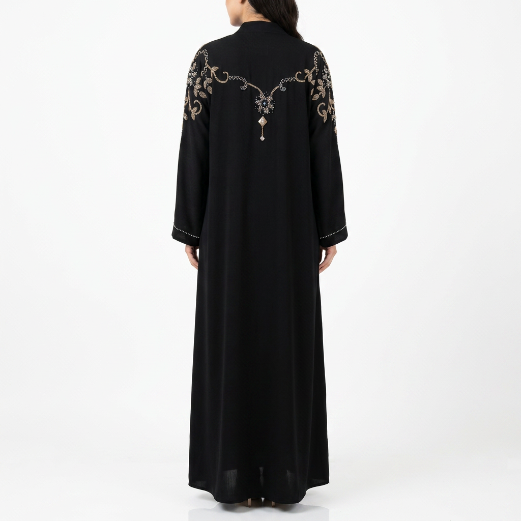 Black Silver Gold Crystal Zigzag Shoulder Abaya