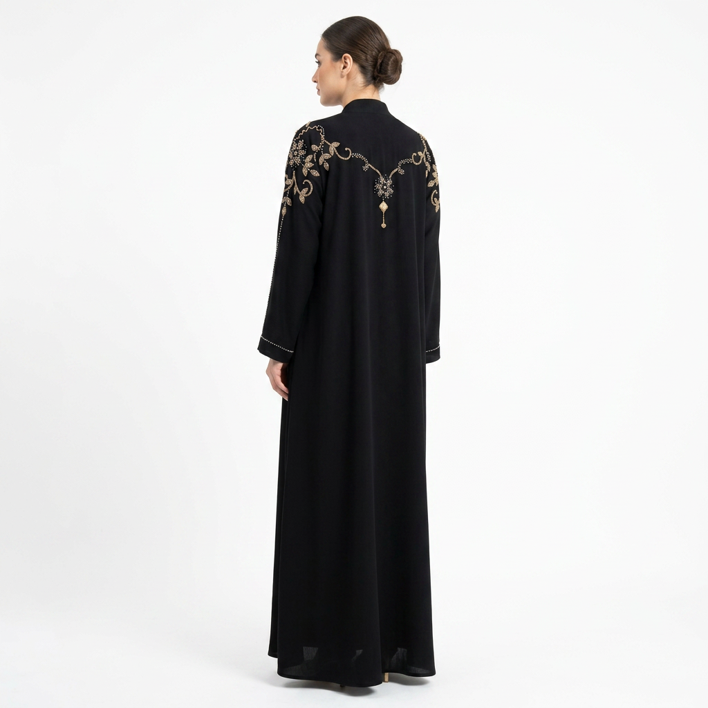 Black Silver Gold Crystal Zigzag Shoulder Abaya