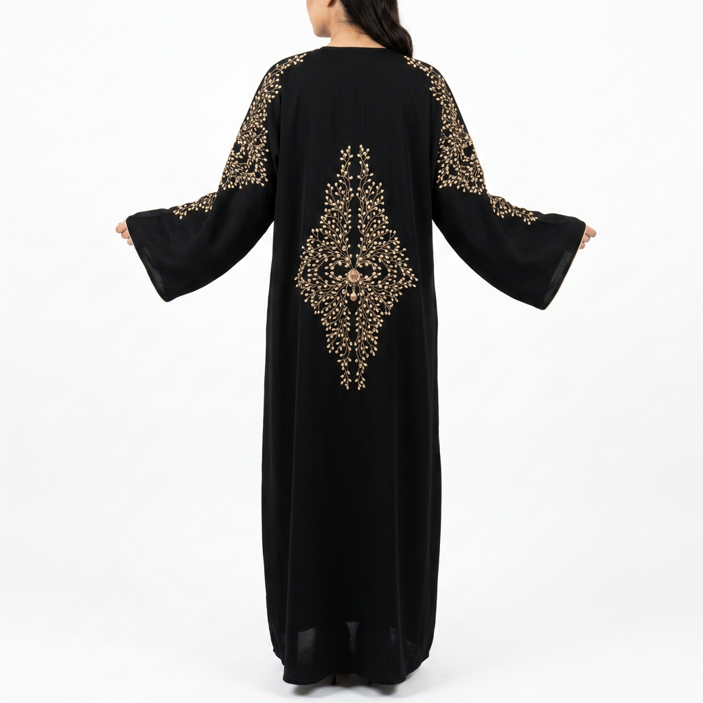 Black Gold Pearl Blossom Branch Shoulder Abaya