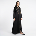 Black Gold Pearl Flower Tassel Abaya
