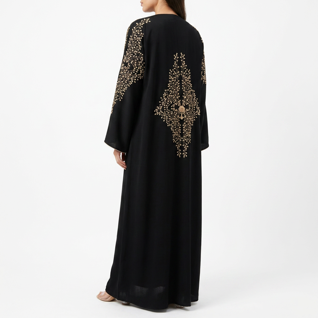 Black Gold Pearl Blossom Branch Shoulder Abaya