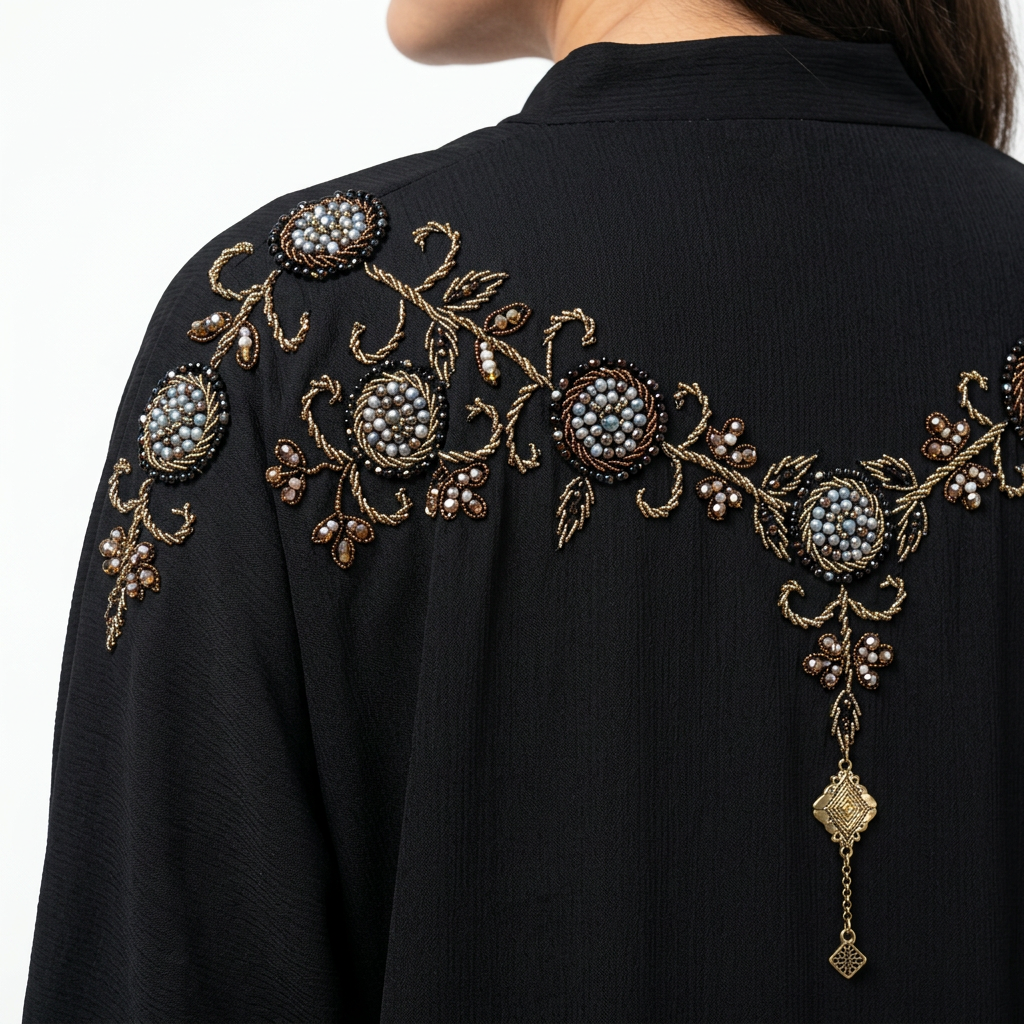Black Gold Crystal Collar Necklace Bead Abaya