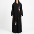 Black Gold Pink Poppy Scattered Abaya