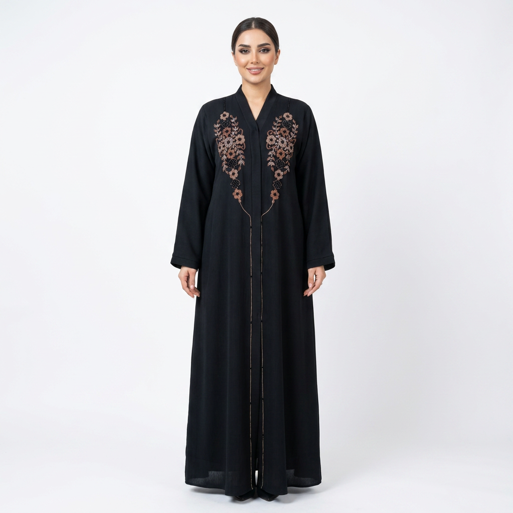 Black Rose Gold Floral Cascade Abaya
