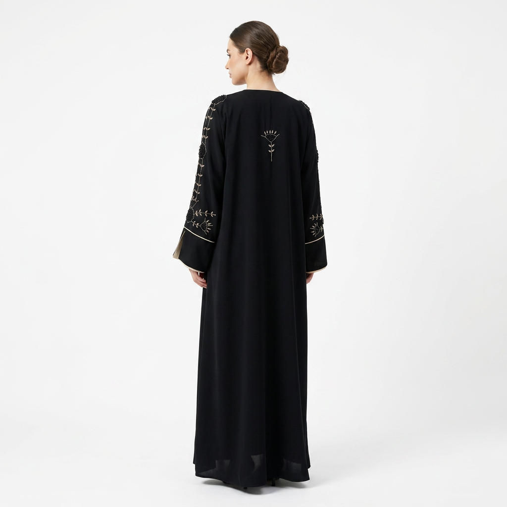 Black Gold Minimalist Sunflower Abaya