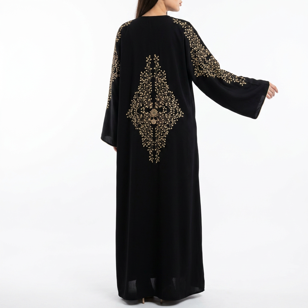 Black Gold Pearl Blossom Branch Shoulder Abaya