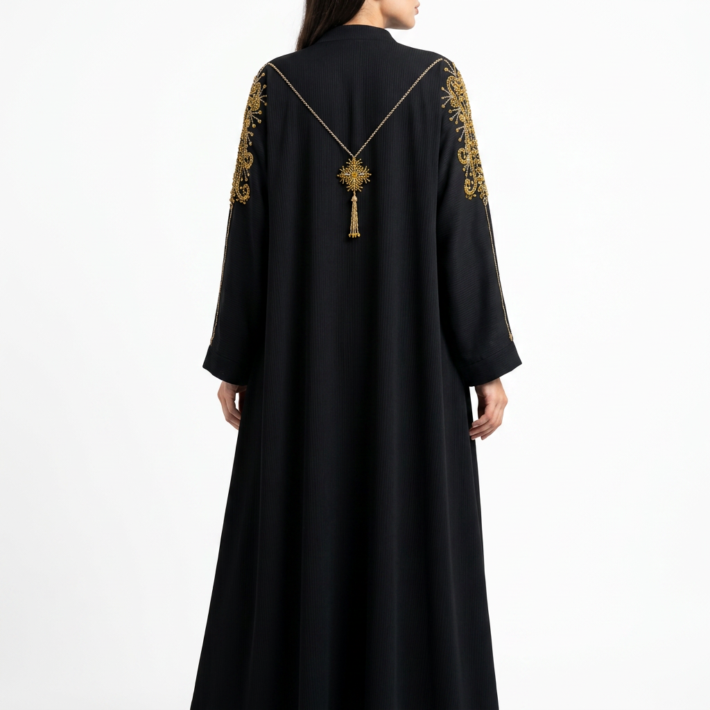 Black Gold Sunburst Shoulder Necklace Abaya