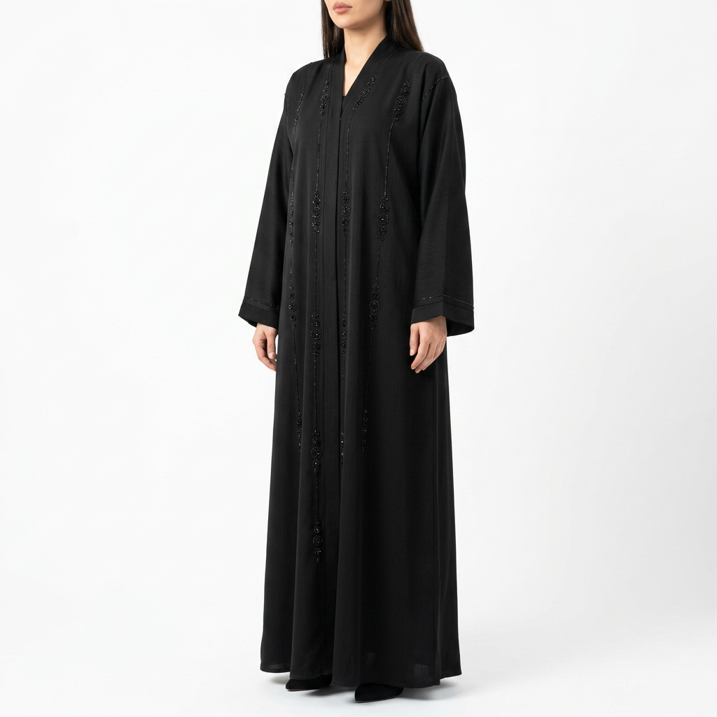 Black Tonal Circle Stripe Abaya