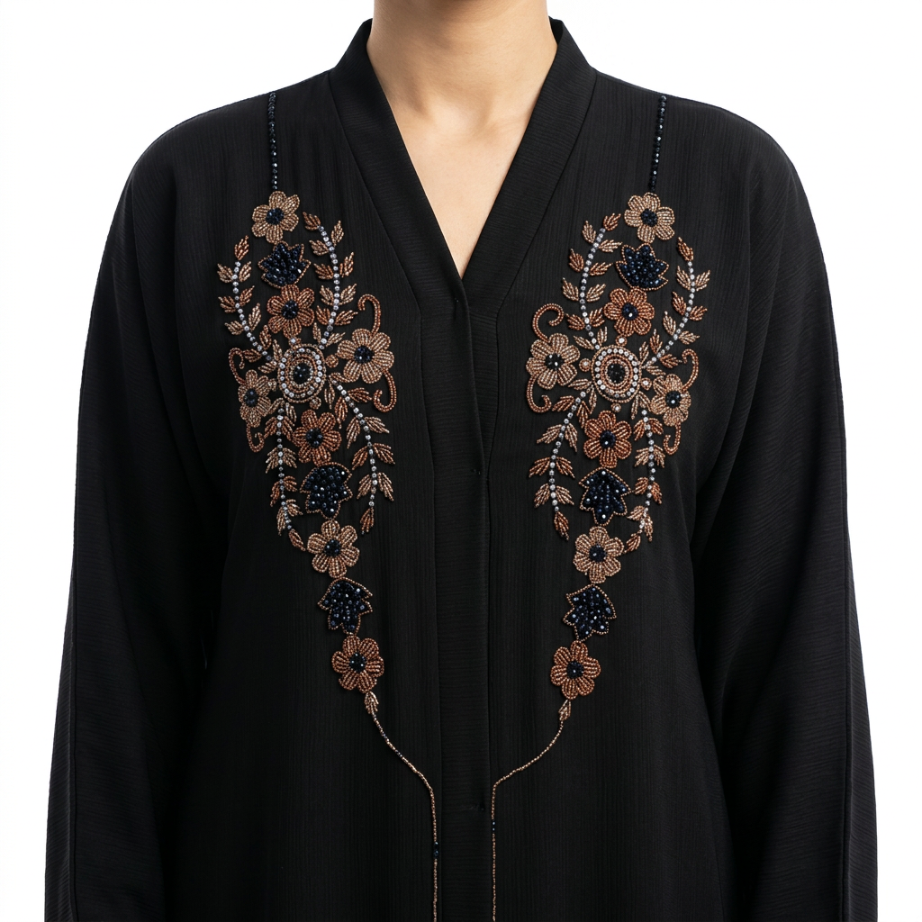 Black Rose Gold Floral Cascade Abaya