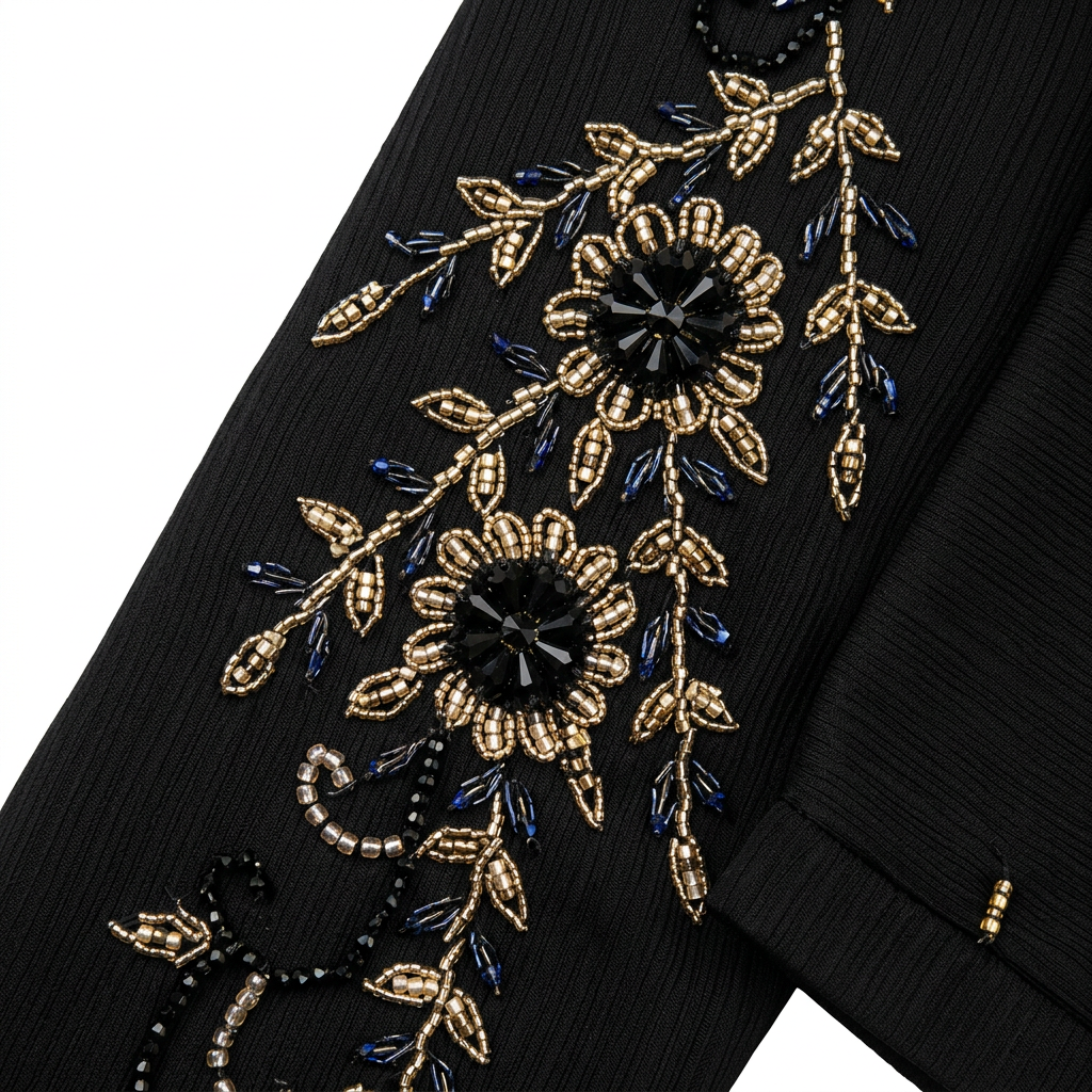 Black Gold Sunflower Vine Front Abaya
