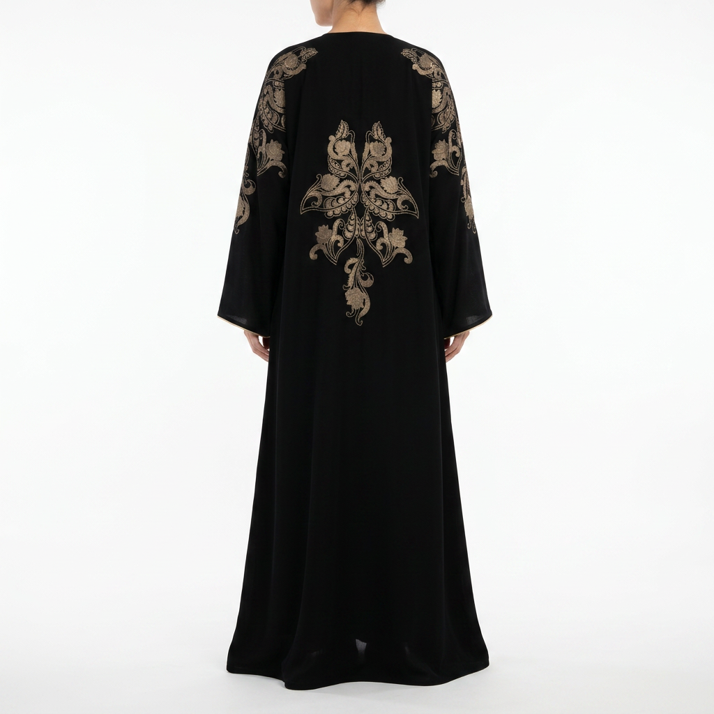 Black Gold Scrollwork Botanical Shoulder Back Abaya