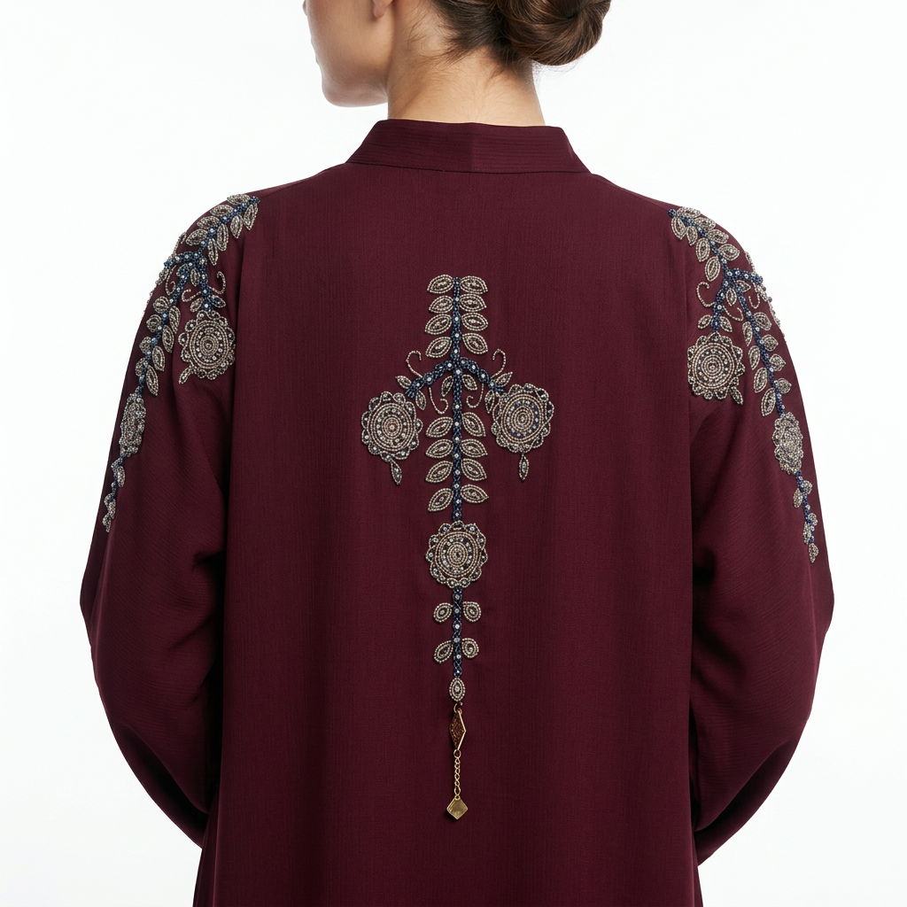 Burgundy Silver Blue Chandelier Shoulder Abaya