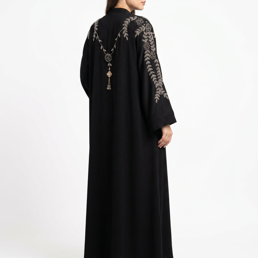 Black Silver Crystal Leaf Shoulder Necklace Abaya