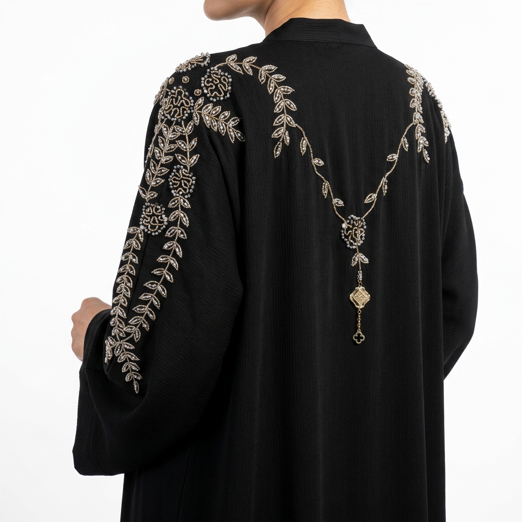 Black Silver Crystal Leaf Shoulder Necklace Abaya