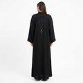 Black Blue Tonal Floral Shoulder Pendant Abaya
