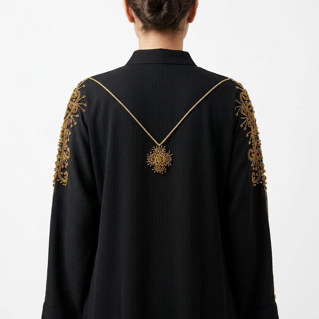 Black Gold Sunburst Shoulder Necklace Abaya
