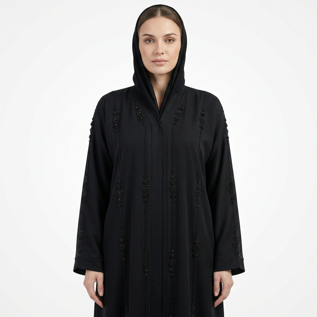 Black Tonal Circle Stripe Abaya