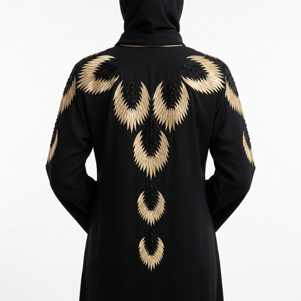 Black Gold Embroidered Phoenix Wing Back Abaya