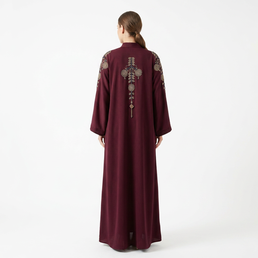 Burgundy Silver Blue Chandelier Shoulder Abaya