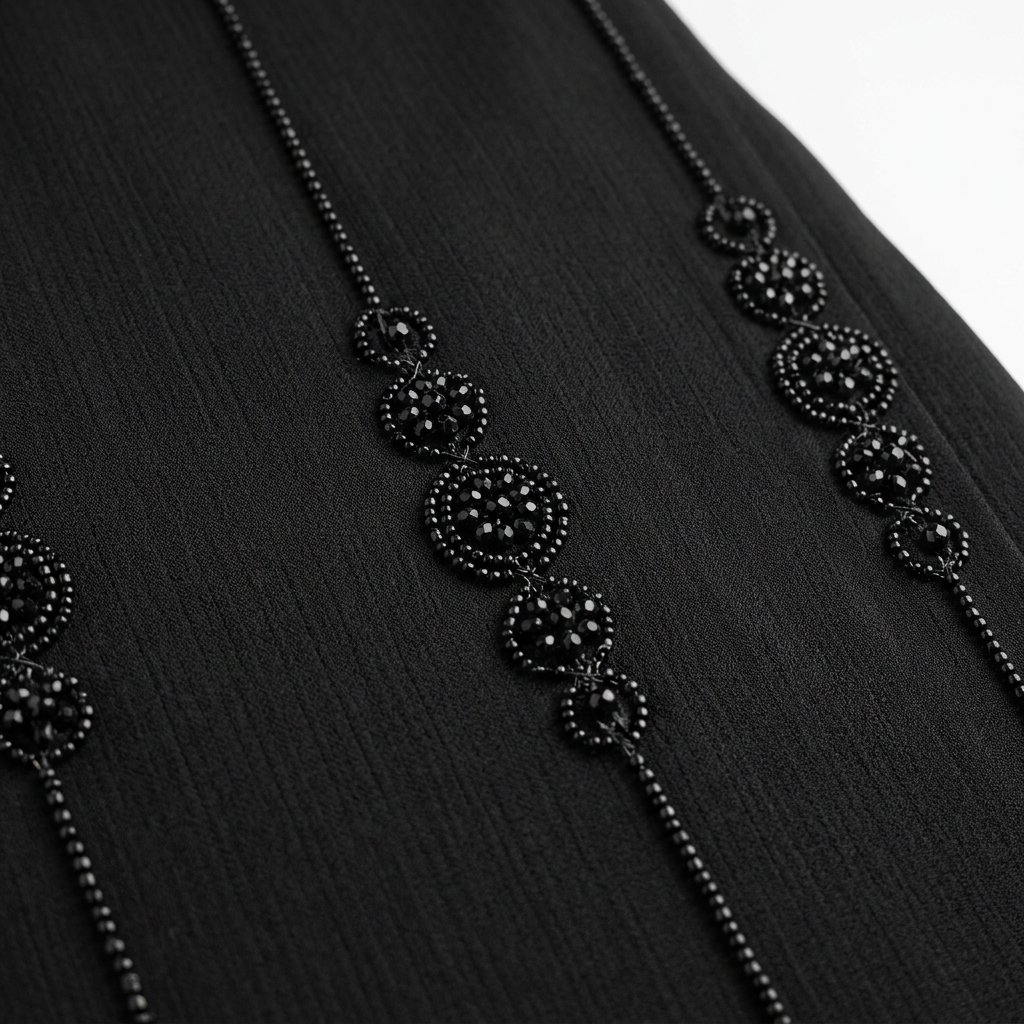 Black Tonal Circle Stripe Abaya