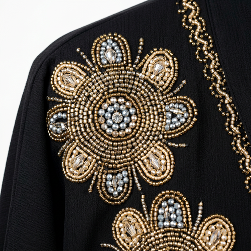 Black Gold Cascade Leaf Front Abaya