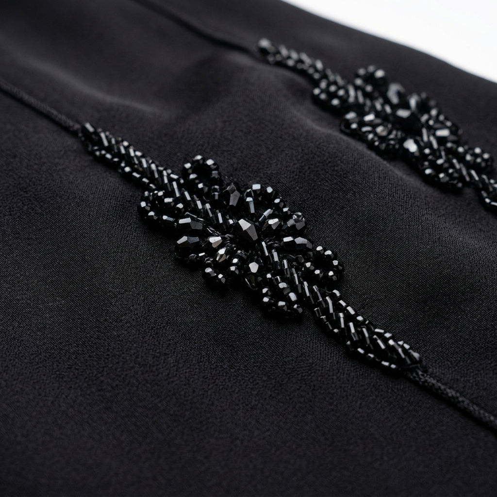 Black Tonal Twisted Rope Stripe Scattered Abaya