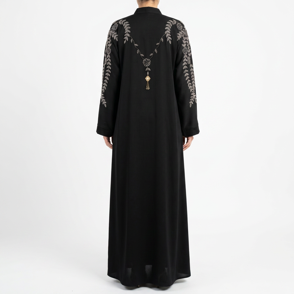 Black Silver Crystal Leaf Shoulder Necklace Abaya