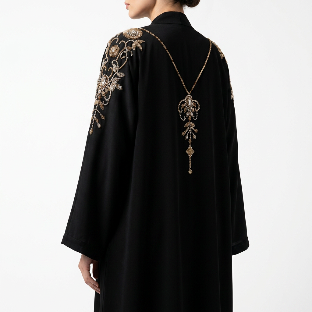 Black Gold Botanical Chain Abaya