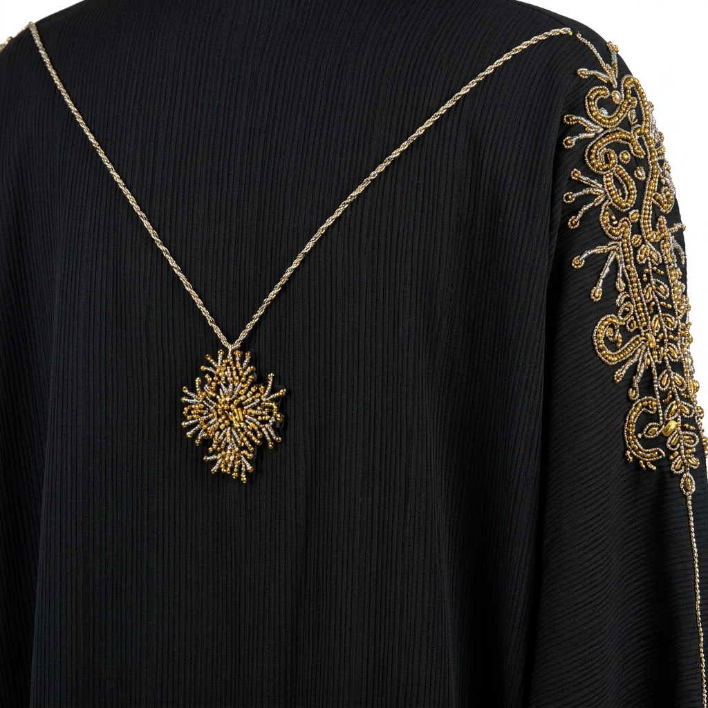 Black Gold Sunburst Shoulder Necklace Abaya