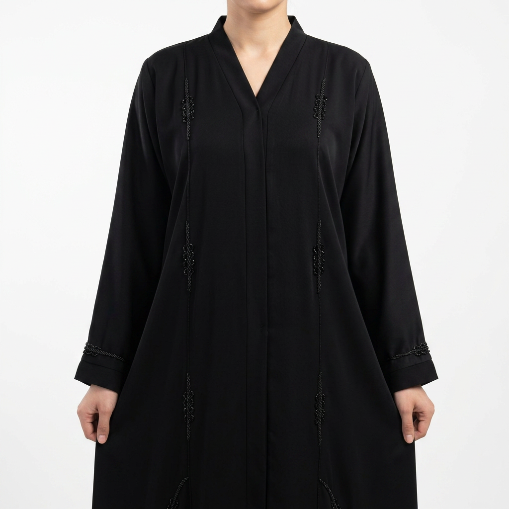 Black Tonal Twisted Rope Stripe Scattered Abaya