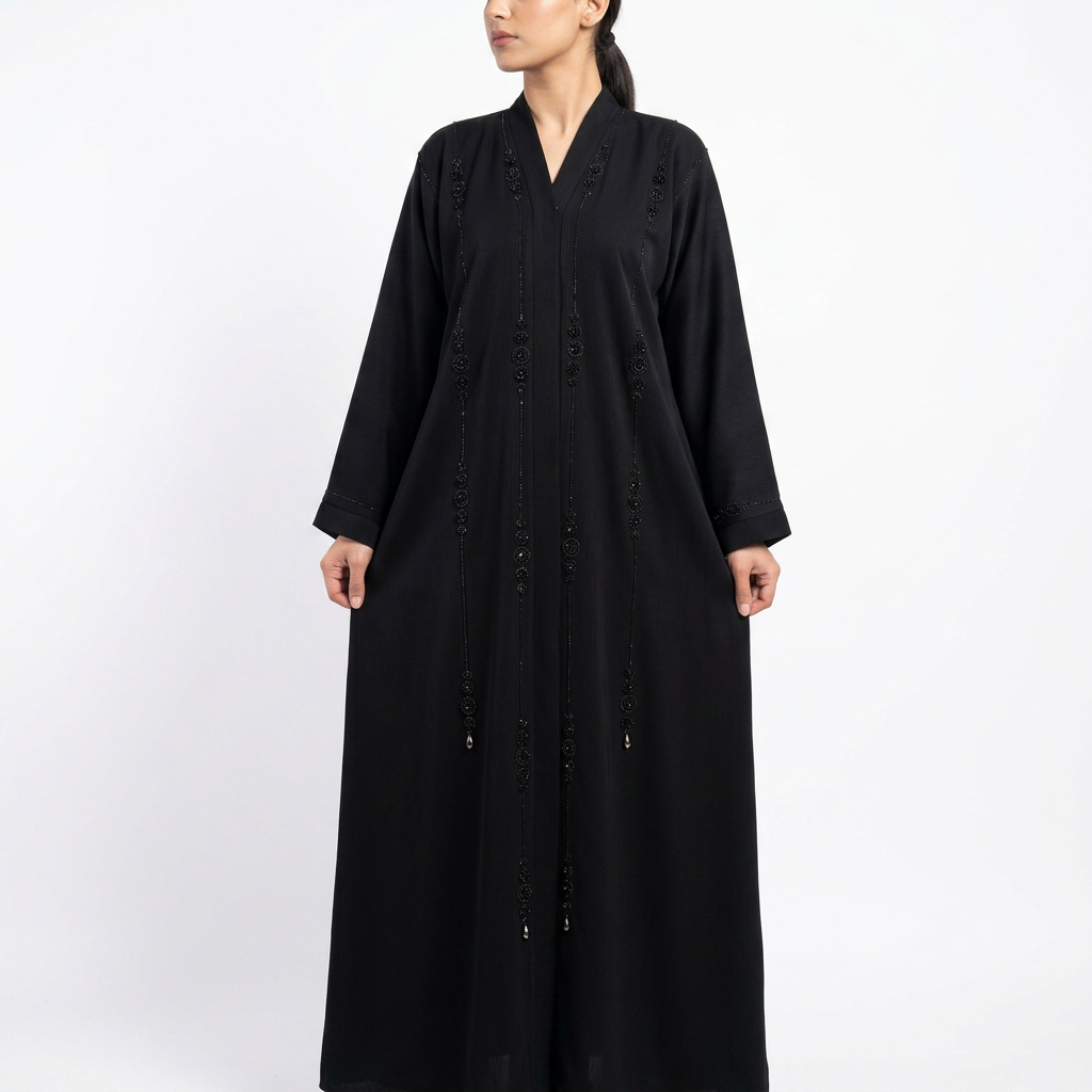 Black Tonal Circle Stripe Abaya