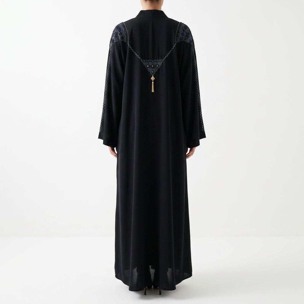 Black Sapphire Crystal Wing Abaya