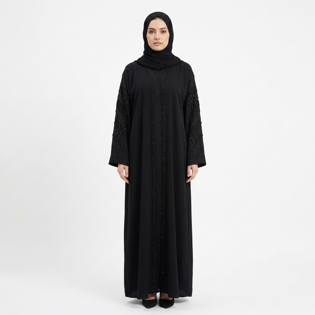Black Crystal Flame Sleeve Abaya