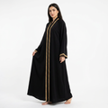 Black Gold Classic Lace Trim Front Abaya