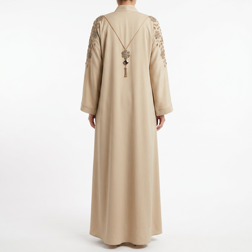 Cream Gold Black Crystal Cascade Shoulder Vine Abaya