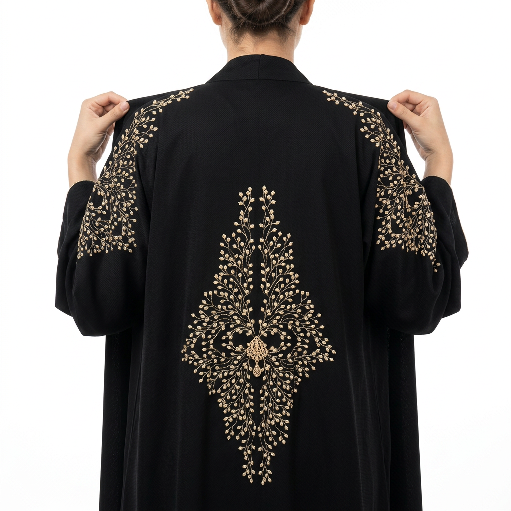 Black Gold Pearl Blossom Branch Shoulder Abaya