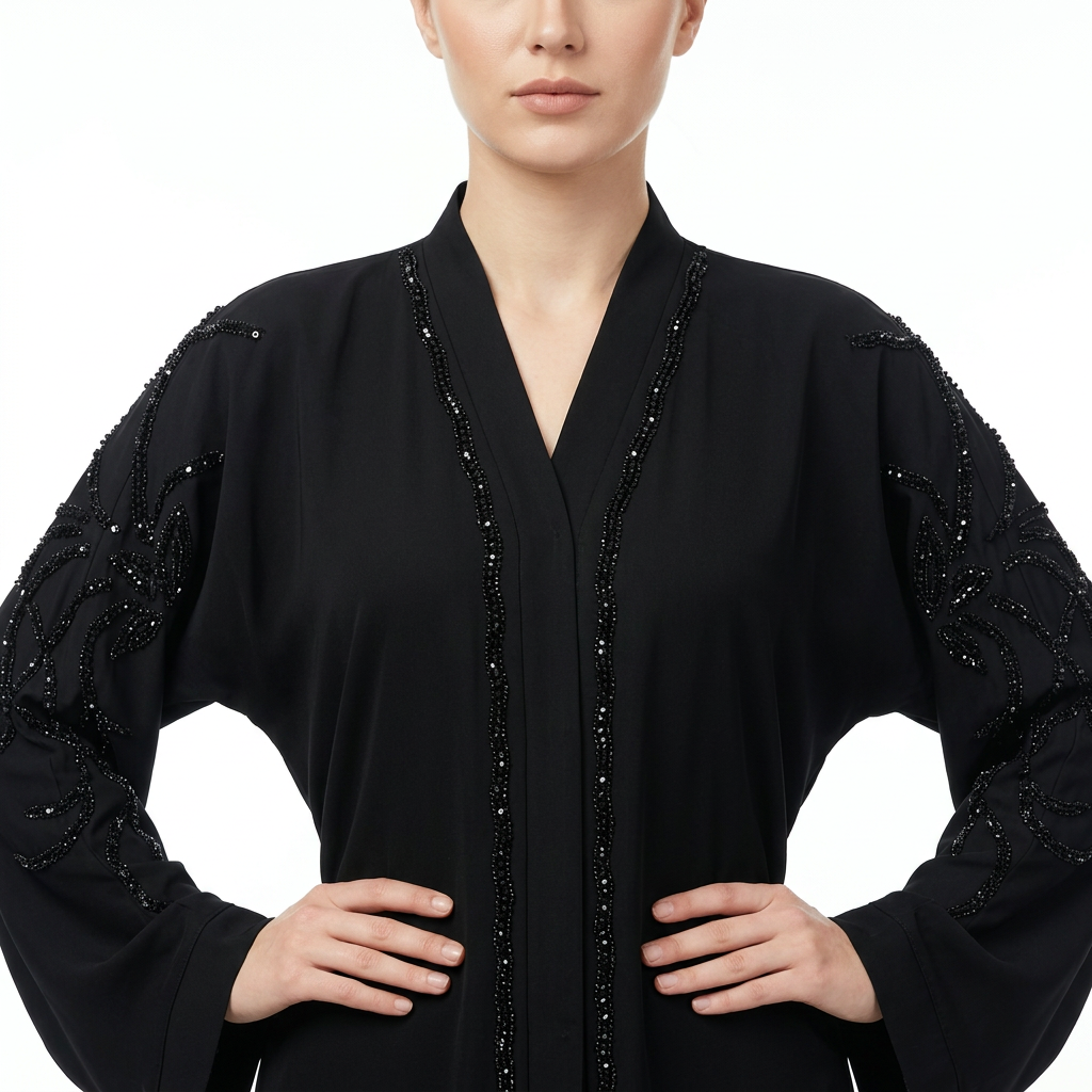 Black Crystal Flame Sleeve Abaya