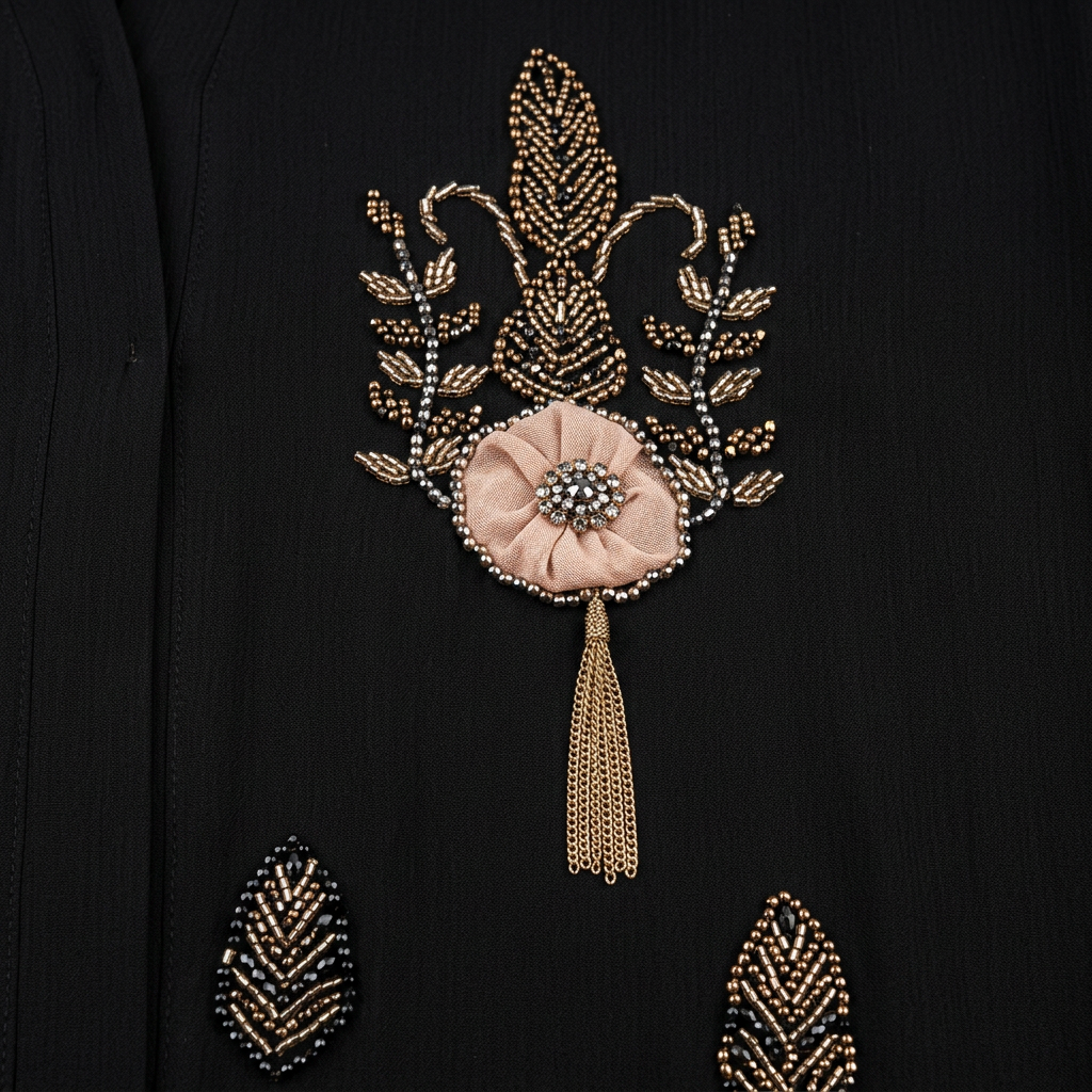 Black Gold Pink Poppy Scattered Abaya