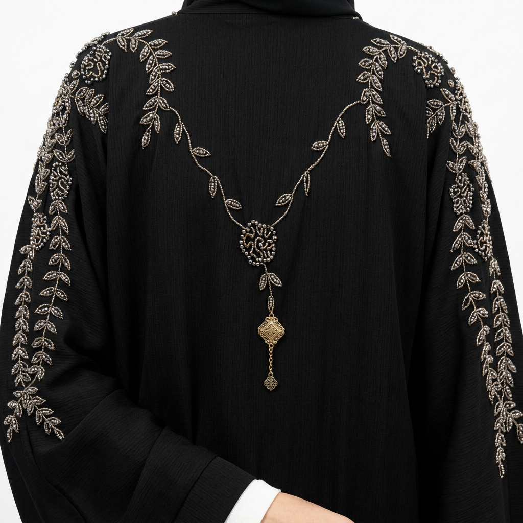 Black Silver Crystal Leaf Shoulder Necklace Abaya