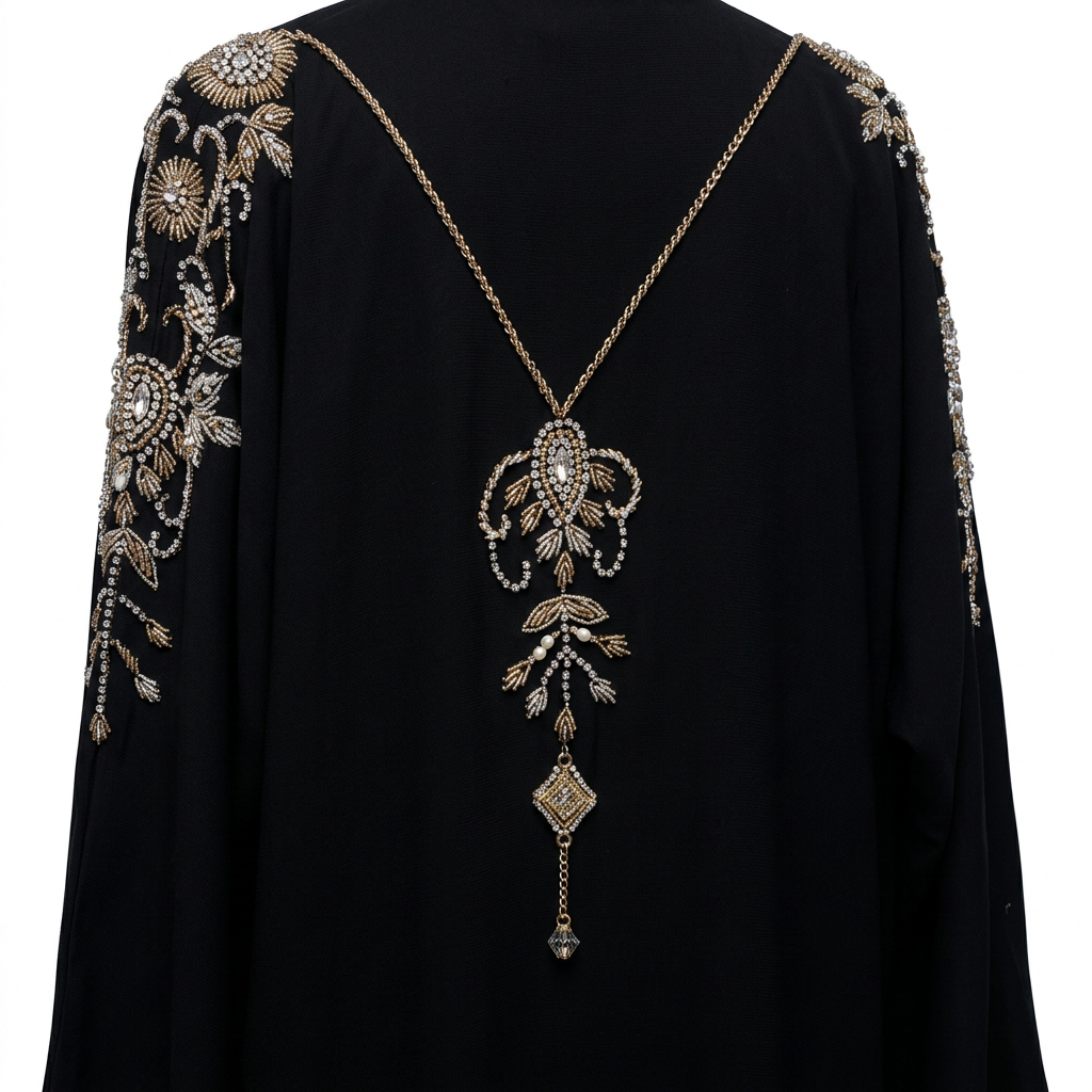 Black Gold Botanical Chain Abaya