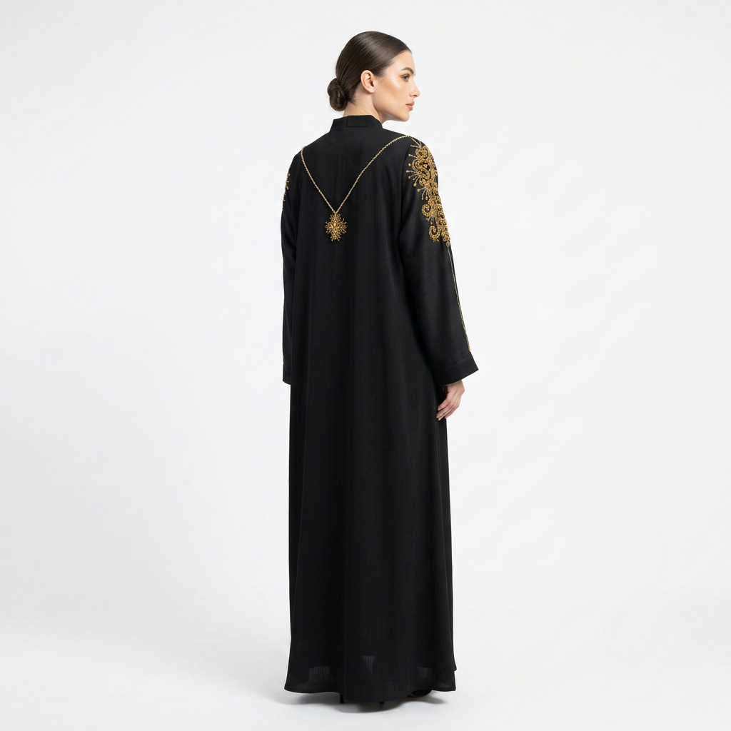 Black Gold Sunburst Shoulder Necklace Abaya