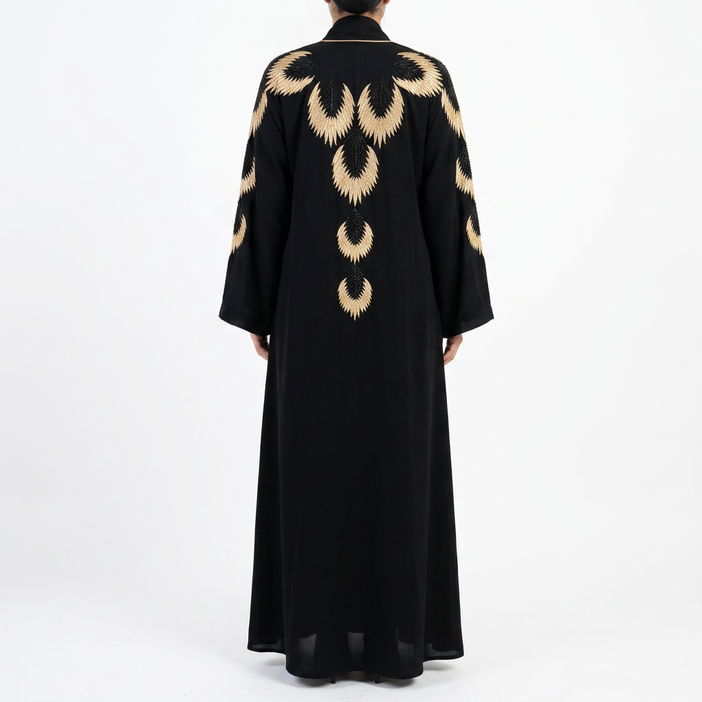 Black Gold Embroidered Phoenix Wing Back Abaya