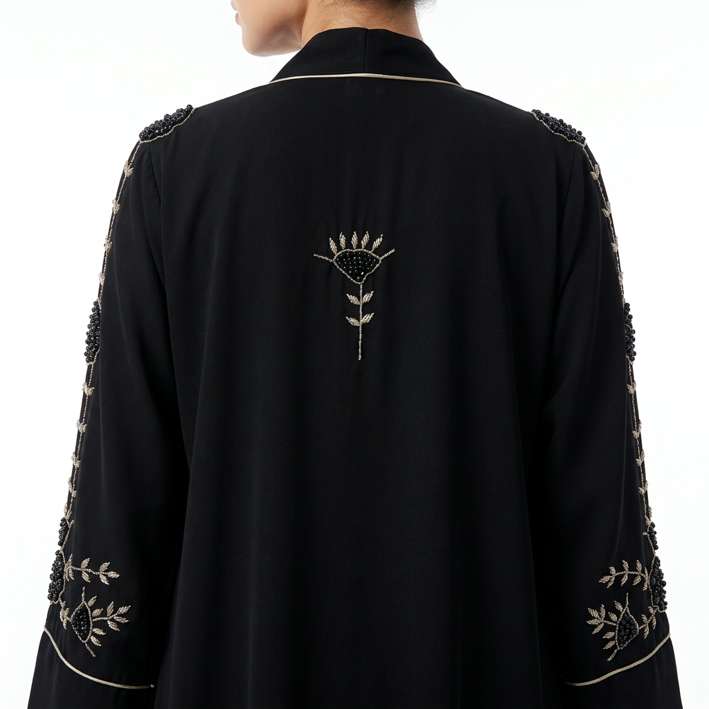 Black Gold Minimalist Sunflower Abaya
