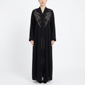 Black Gold Sunflower Vine Front Abaya